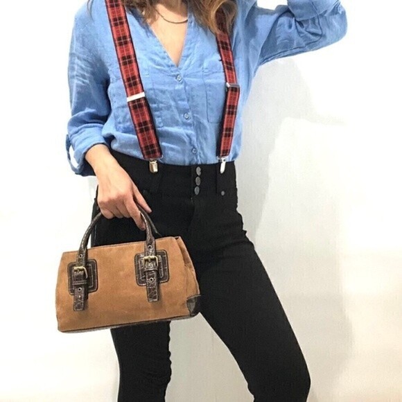 Elastic Suspenders Plaid design Red & Blue‎ - Picture 2 of 6